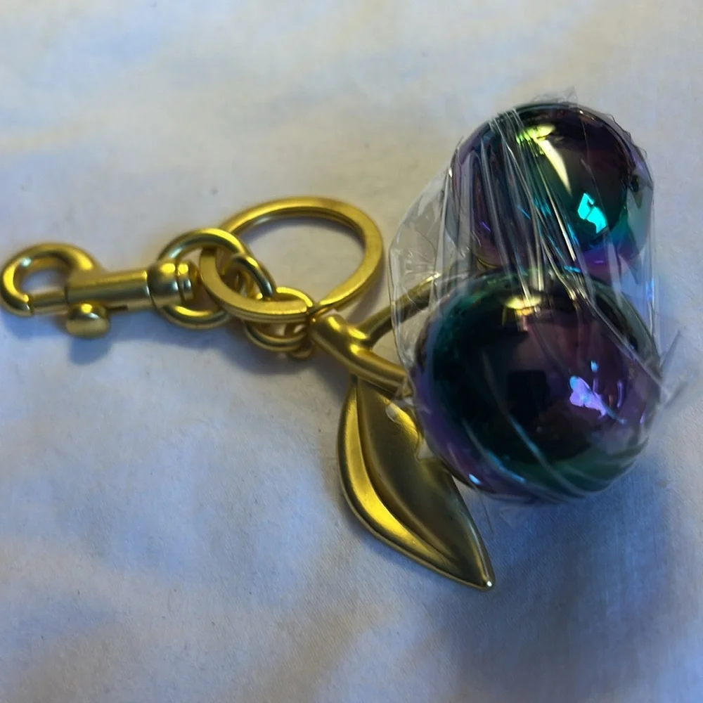 CHERRY BAG CHARM OR KEY CHARM PURPLE WITH GOLD ACCENTS - Picture 2 of 2